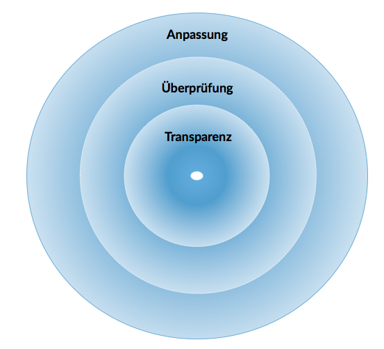 Grafik: Drei blaue Kreise mit der Aufschrift Anpassung, Überprüfung, Transparenz