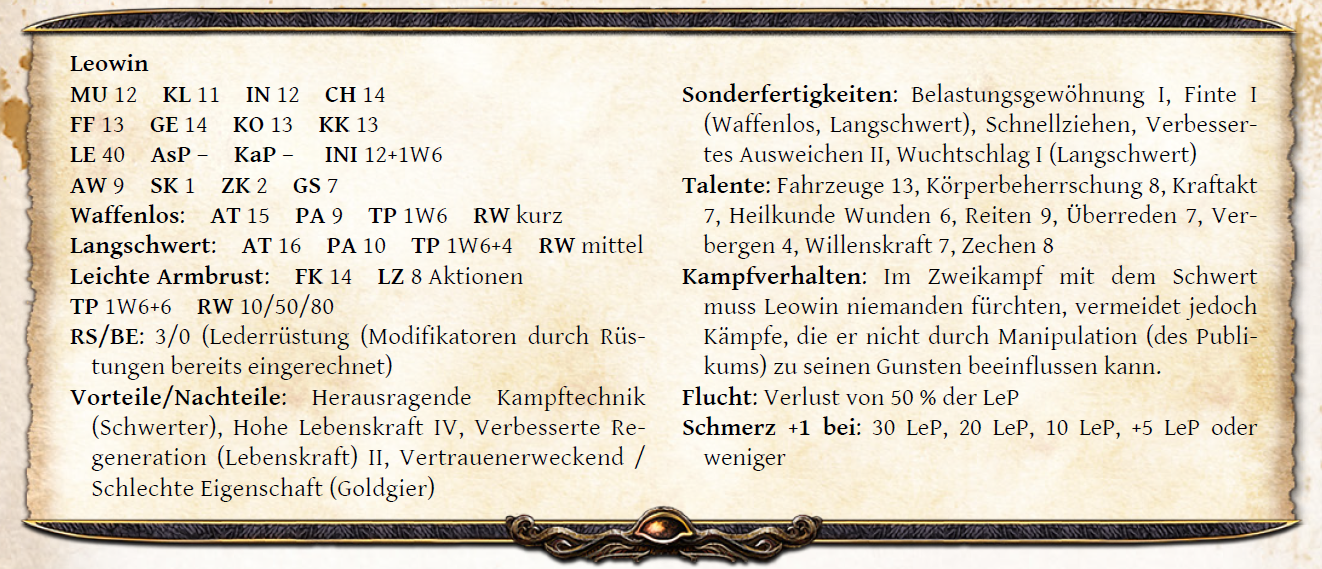 Werte von Leowin aus Das Große Lorenrennen