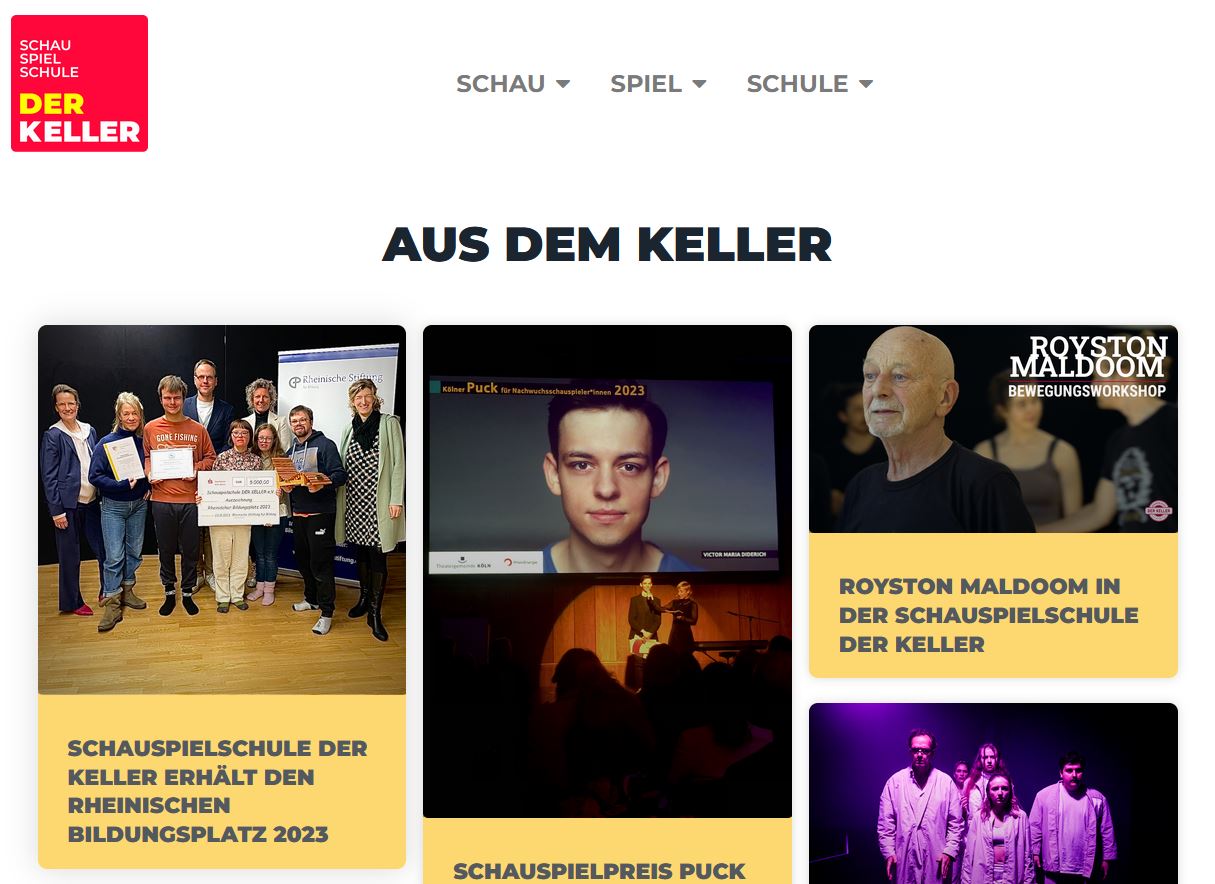 Screenshot der News-Seite mit den News-Teasern