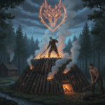 Der Köhler bei der ARbeit auf dem Kohlemeiler mit seinem Gehilfen