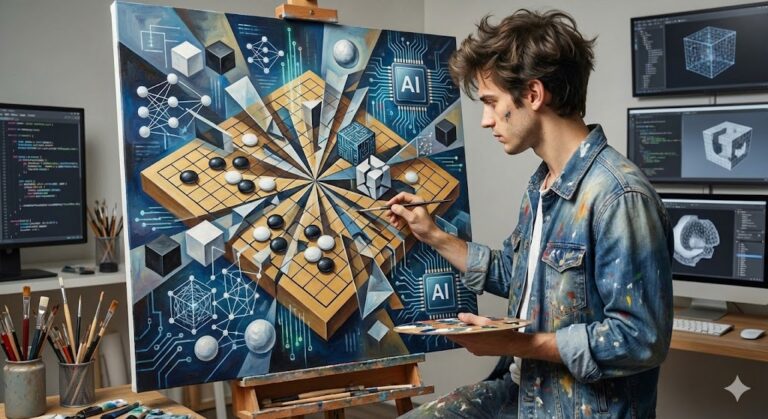 Künstler mal ein Go-Spiel im Kubismus-Stil