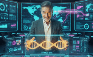 AGILERO Knowledge Injection: Architekt der Intelligenz bei der Extraktion der Firmen-DNA für ein souveränes KI-Betriebsmodell. Hochwertiges Keyvisual zeigt die Verbindung von echtem Firmenwissen mit KI-Technologie in einem modernen Business-Umfeld.