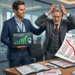 AGILERO KI-Architekt präsentiert einem besorgten CFO eine TCO-optimierte Lösung zur Senkung versteckter KI-Folgekosten in der Unternehmensbilanz.