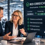 CFO und AGILERO-KI-Architekt freuen sich über erreichten ROI einer KI-Investition mit Dashboard zur Amortisation und Kosteneinsparung