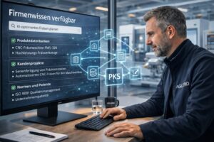 Maschinenbau-Experte nutzt ein Proprietary Knowledge System, um auf Produktdaten, Projekte und Normen seines Unternehmens zuzugreifen